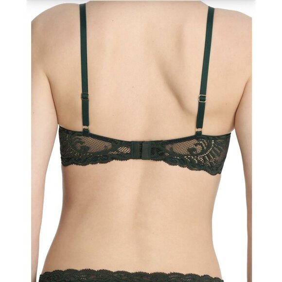 Natori Feathers Plunge Bra DK Forest Lace Mesh Underwire T-Shirt 730023 NWT - Picture 4 of 6